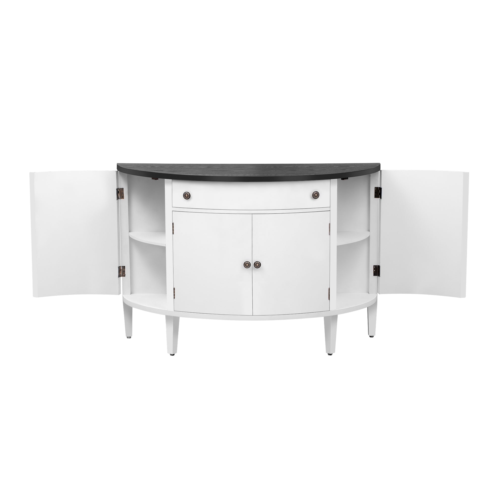 Curved Design Storage Cabinet Made Of Fraxinus Mandschuric Solid Wood Veneer, Adjustable Shelves, Suitable For Corridors, Entrances And Study. White Mdf