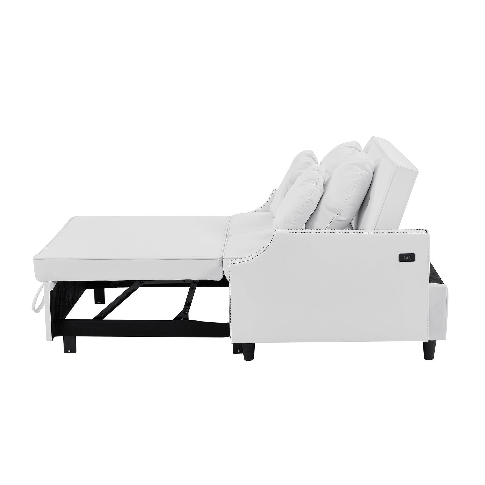 54.7" Multiple Adjustable Positions Sofa Bed Stylish Sofa Bed With A Button Tufted Backrest, Two Usb Ports And Four Floral Lumbar Pillows For Living Room, Bedroom,Or Small Space, Beige Beige Foam Polyester 2 Seat