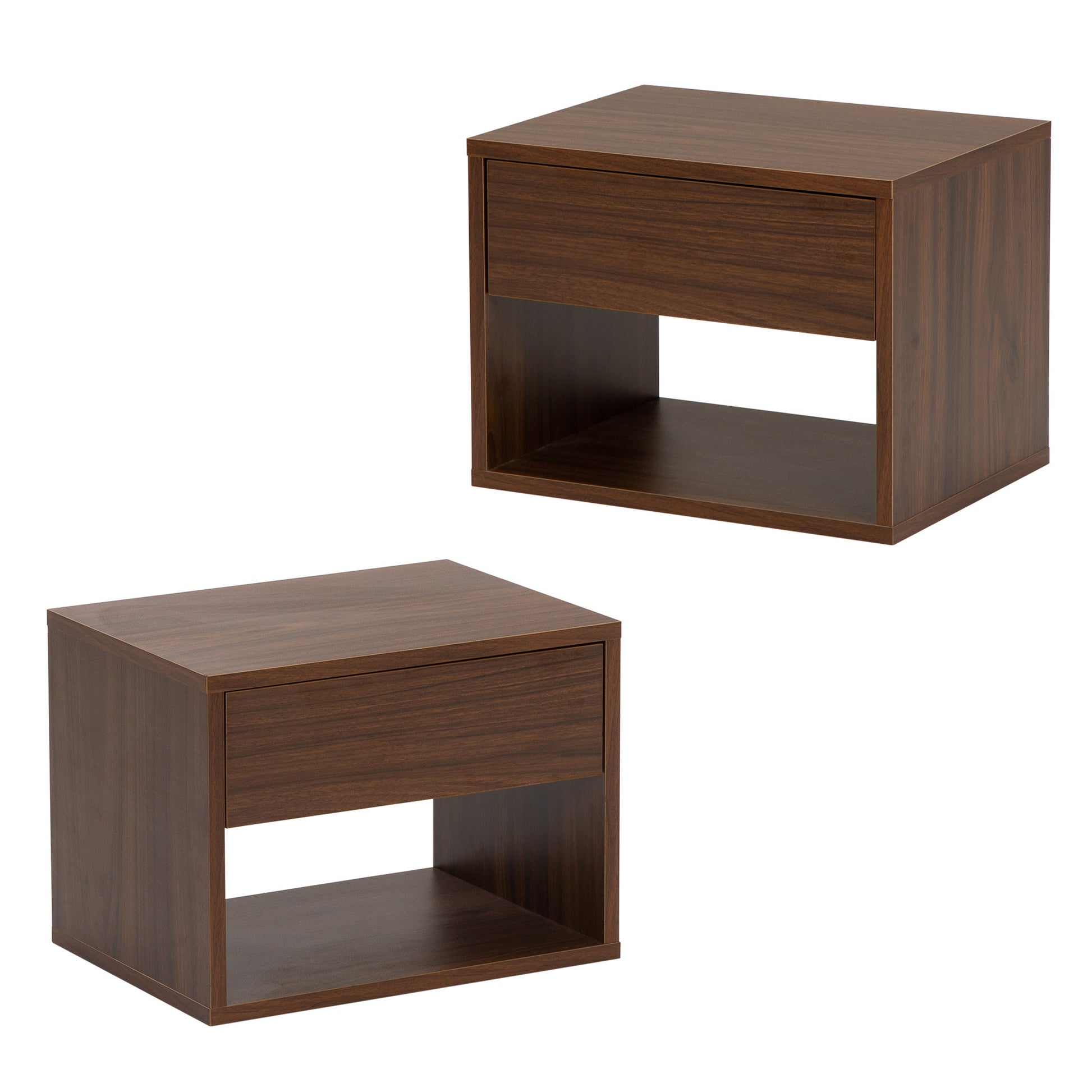 Wall Mounted Bedside Table Set Of Two Walnut Color Walnut Particle Board