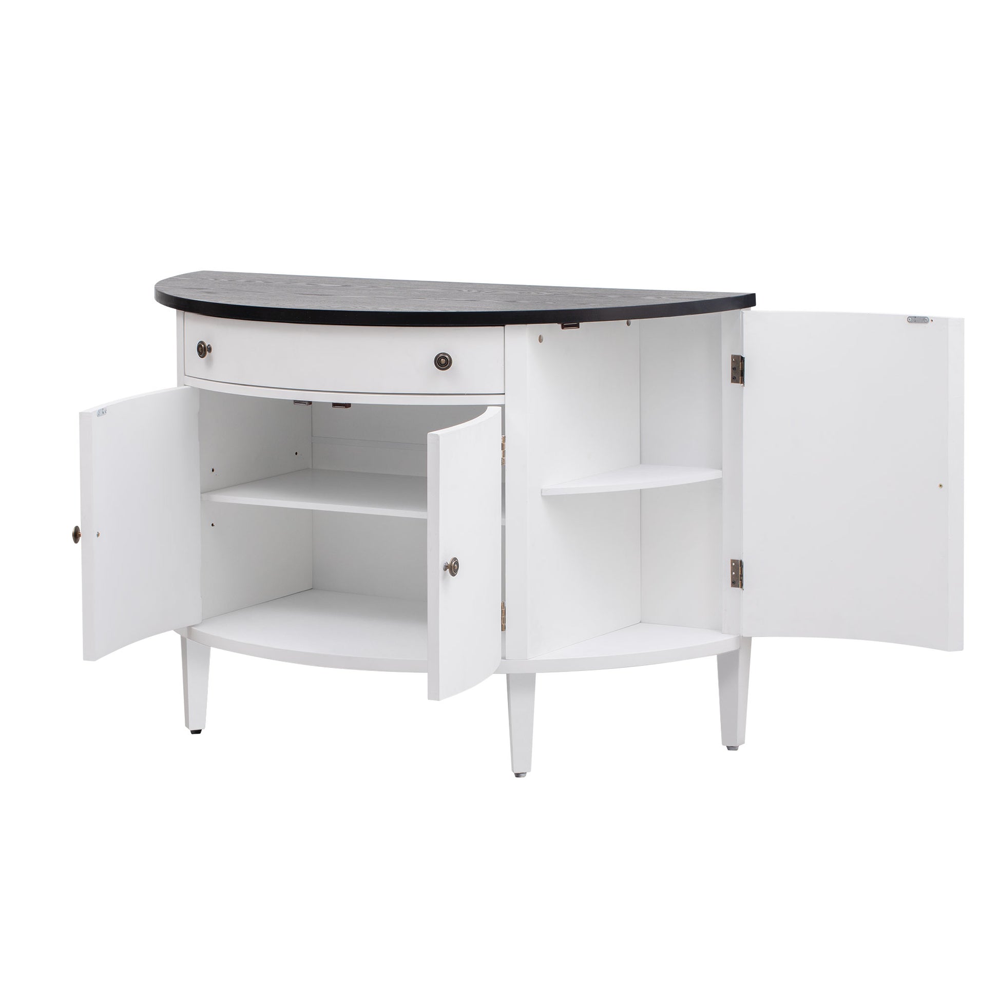 Curved Design Storage Cabinet Made Of Fraxinus Mandschuric Solid Wood Veneer, Adjustable Shelves, Suitable For Corridors, Entrances And Study. White Mdf