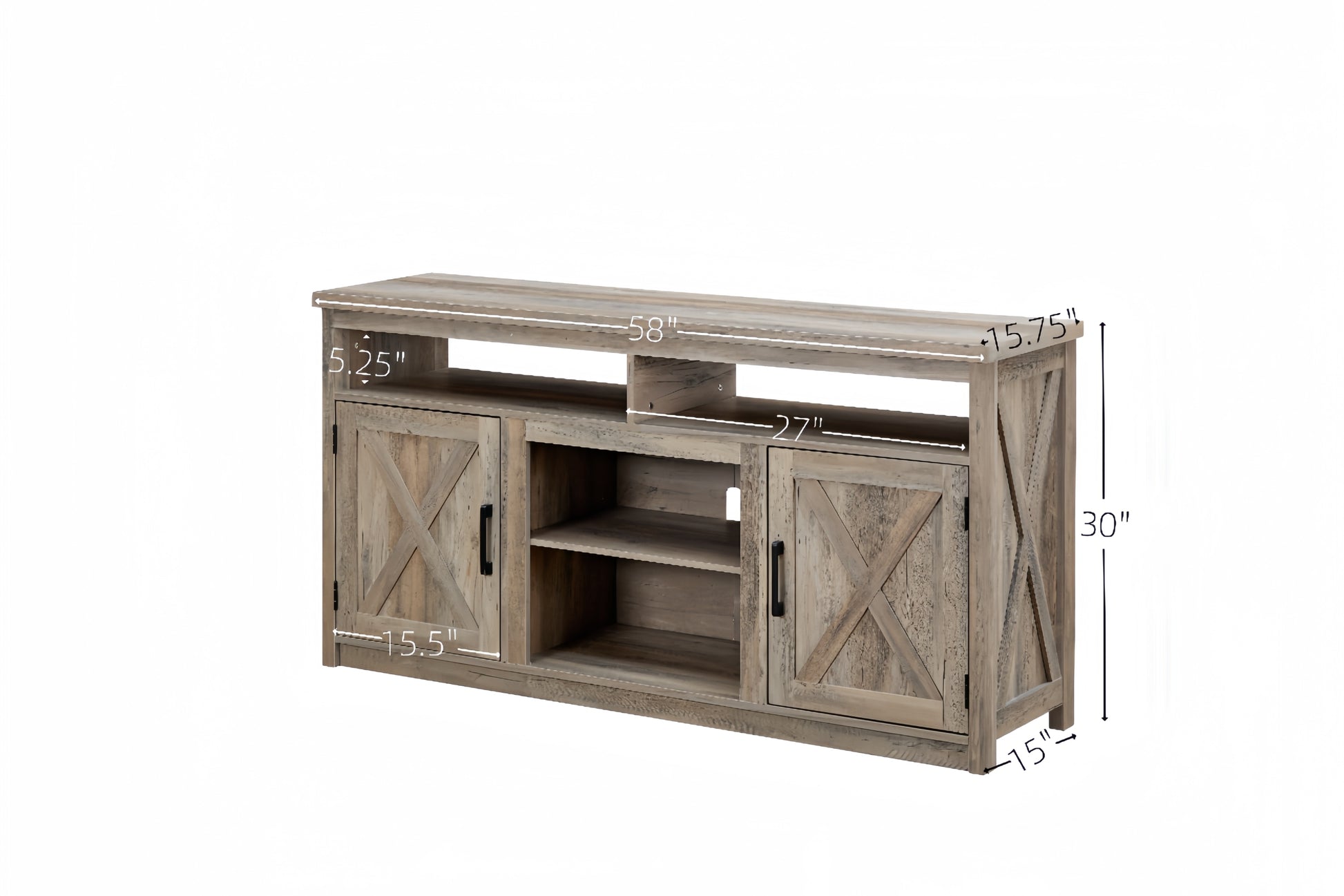 Farmhouse Barn Door Tv Media Stand Modern Entertainment Console For Tv Up To 65" With Open And Closed Storage Space, Gray Wash, L57.87*W15.75*H30.31 Gray Wash 50 59 Inches Mdf