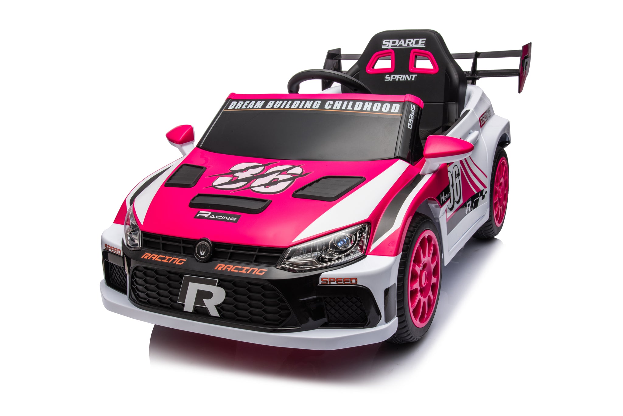 12V4A 20W*2 One Button Start, Forward And Backward, High And Low Speed, Music, Front Light, Power Display, Two Doors Can Open, 2.4G R C, Seat Belt Four Wheel Absorber Kids Ride On Car Pink 50 99 Lbs 5 To 8 Years Iron Plastic Outdoor