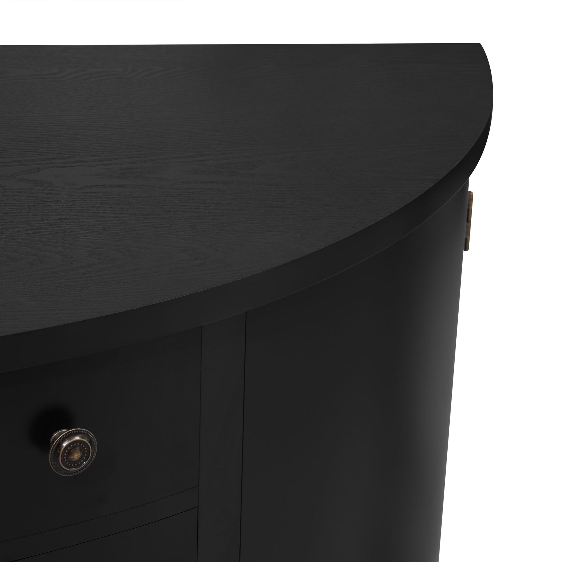 Curved Design Storage Cabinet Made Of Fraxinus Mandschuric Solid Wood Veneer, Adjustable Shelves, Suitable For Corridors, Entrances And Study. Black Primary Living Space Mdf
