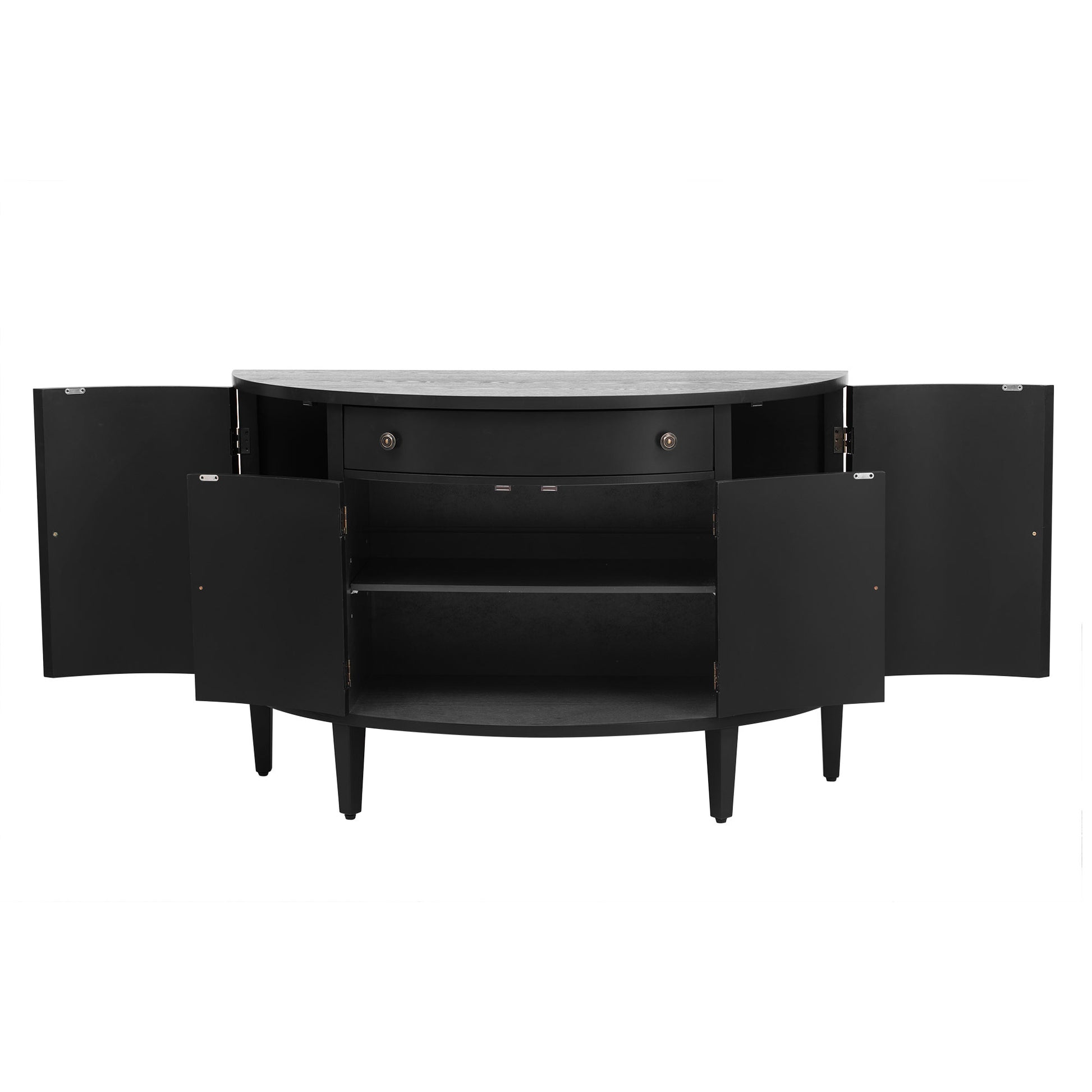 Curved Design Storage Cabinet Made Of Fraxinus Mandschuric Solid Wood Veneer, Adjustable Shelves, Suitable For Corridors, Entrances And Study. Black Mdf