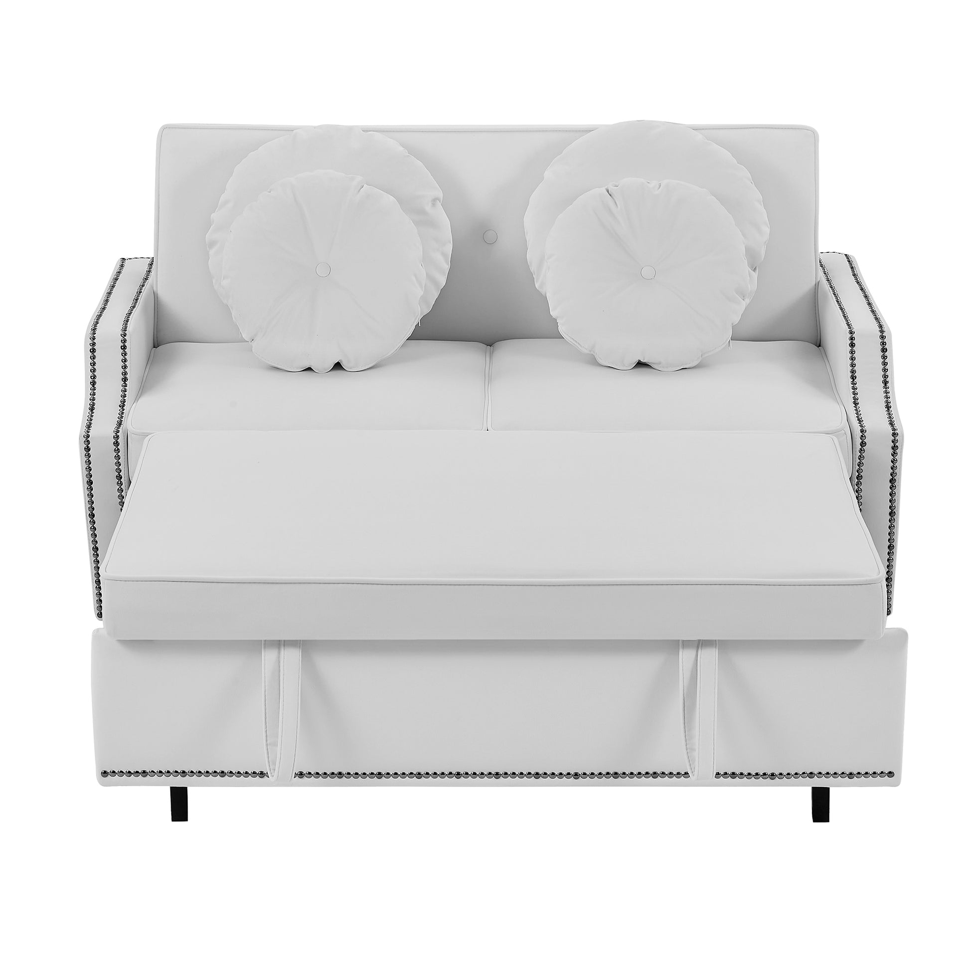 54.7" Multiple Adjustable Positions Sofa Bed Stylish Sofa Bed With A Button Tufted Backrest, Two Usb Ports And Four Floral Lumbar Pillows For Living Room, Bedroom,Or Small Space, Beige Beige Foam Polyester 2 Seat