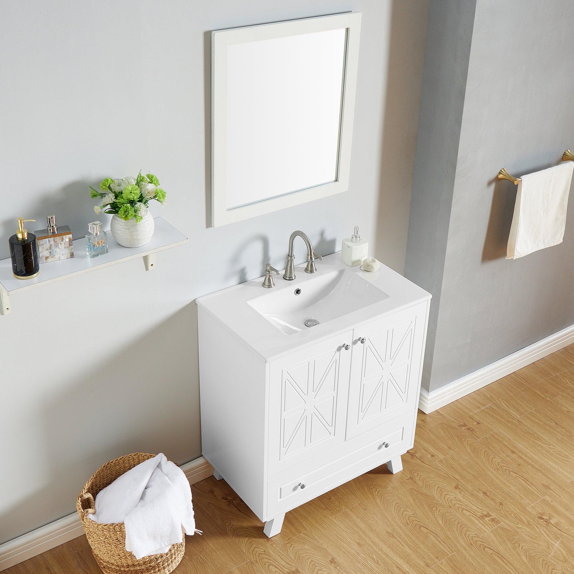 Bathroom Vanity White Solid Wood Mdf