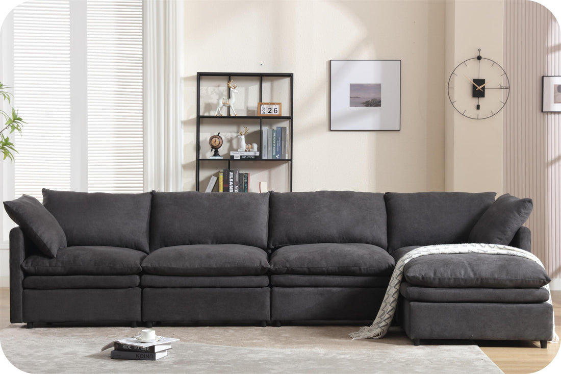 Modern U Shaped Sectional Sofa ,5 Seat Upholstered Sofa Furniture,Sleeper Sofa Couch With Chaise Lounge For Living Room,Apartment,Dark Gray,Polyester Dark Gray Polyester Wood Primary Living Space Medium Soft Cushion Back Modern Pillow Top Arms Polyester