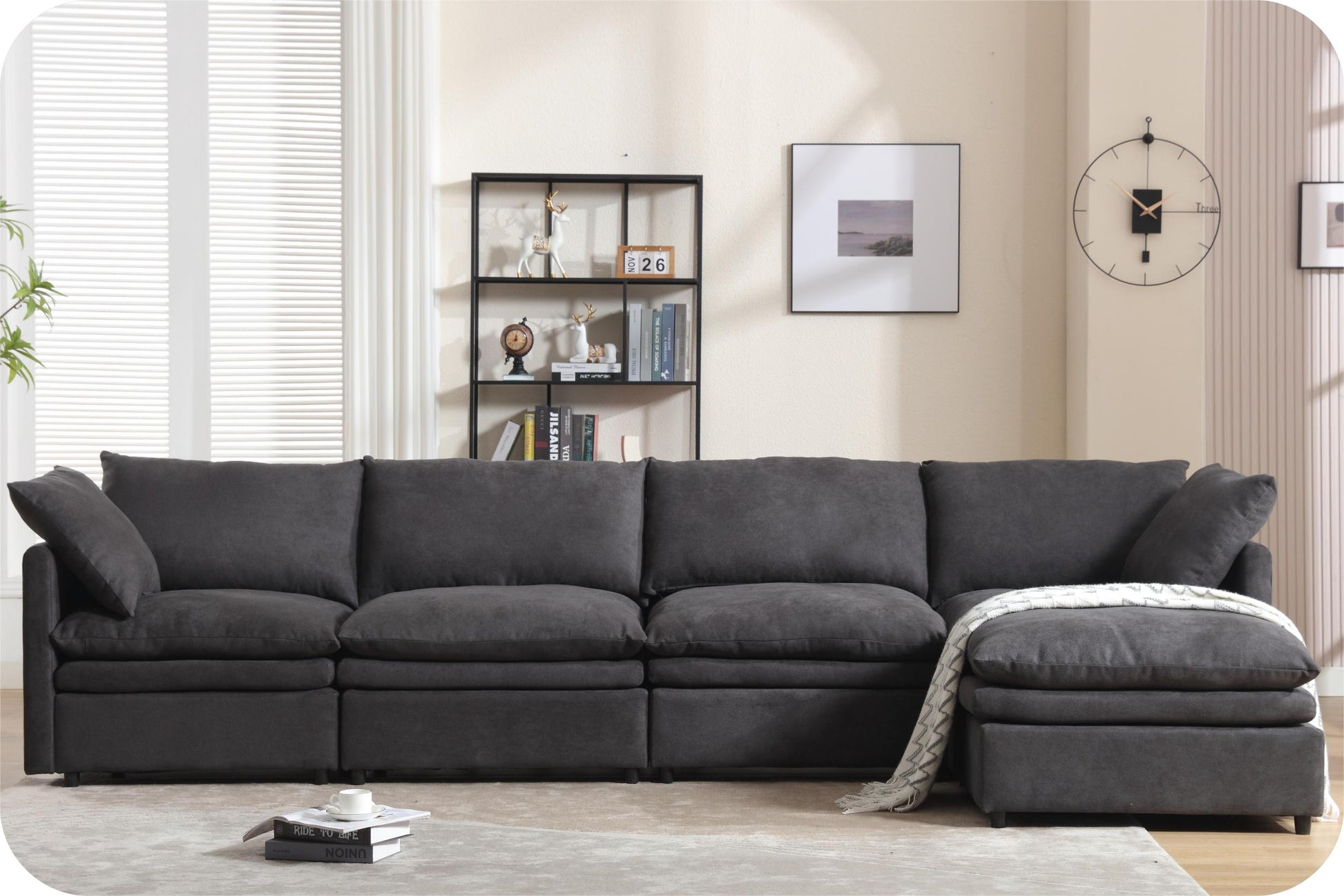 Modern U Shaped Sectional Sofa ,5 Seat Upholstered Sofa Furniture,Sleeper Sofa Couch With Chaise Lounge For Living Room,Apartment,Dark Gray,Polyester Dark Gray Polyester Wood Primary Living Space Medium Soft Cushion Back Modern Pillow Top Arms Polyester