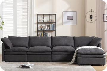 Modern U Shaped Sectional Sofa ,5 Seat Upholstered Sofa Furniture,Sleeper Sofa Couch With Chaise Lounge For Living Room,Apartment,Dark Gray,Polyester Dark Gray Polyester Wood Primary Living Space Medium Soft Cushion Back Modern Pillow Top Arms Polyester