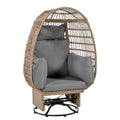 Outdoor Swivel Chair With Cushions, Rattan Egg Patio Chair With Rocking Function For Balcony, Poolside And Garden Natural Wicker Grey Cushion Natural Grey Wicker