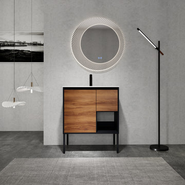 30 Inch Freestanding Bathroom Vanity With Gel Sink, Soft Closing Door And 2 3 Soft Closing Drawers 1 Brown Ebony 1 Bathroom Freestanding Modern Plywood