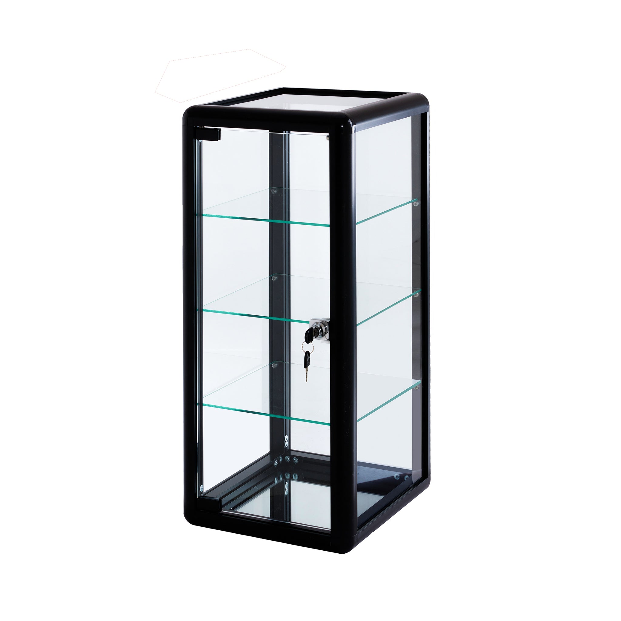 Tempered Glass Counter Top Display Showcase With Sliding Glass Door And Lock,Standard Aluminum Framing With Sliding Glass Door And Lock Display Cabinet Black Glass