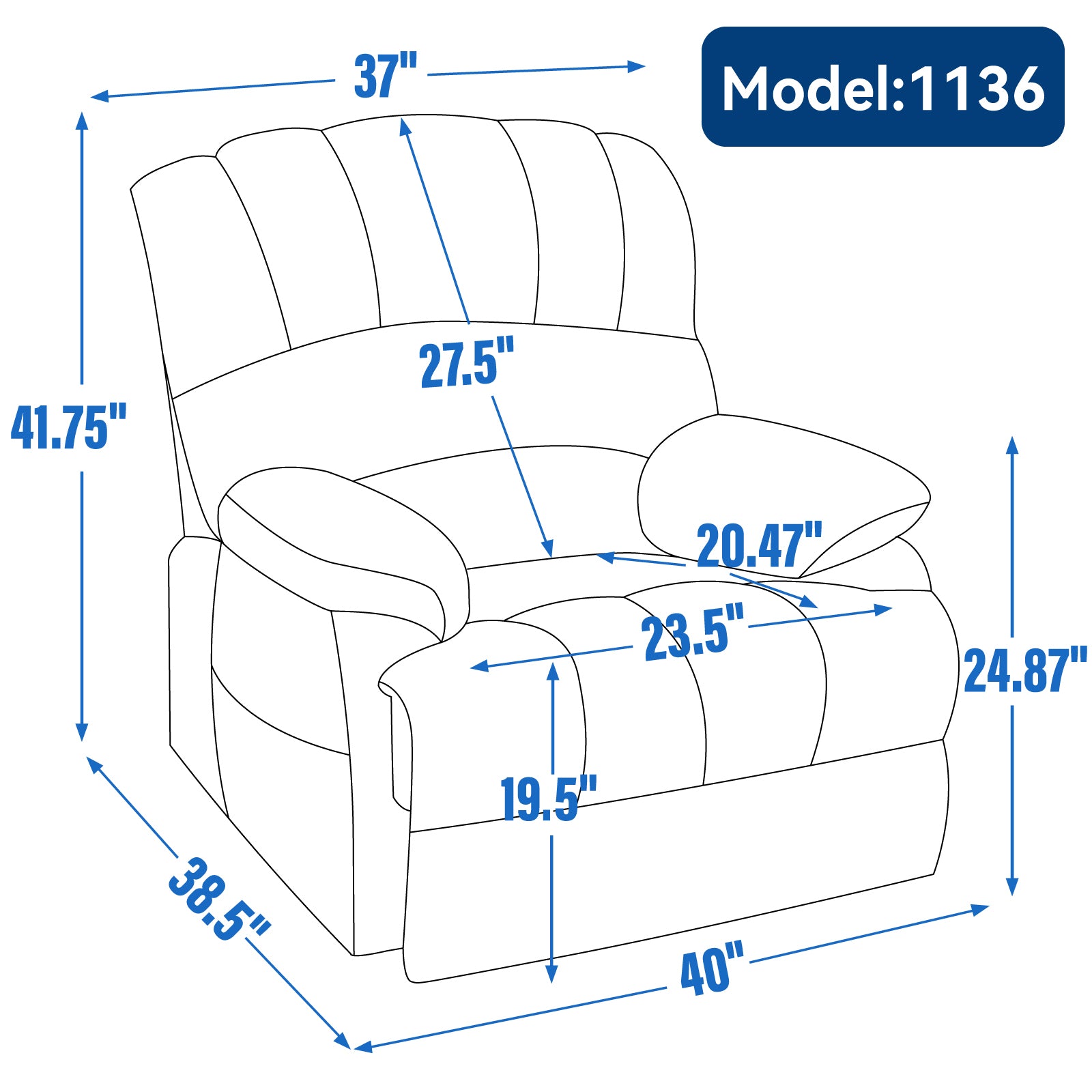 23" Seat Width And High Back Large Size Blue Chenille Power Lift Recliner Chair With 8 Point Vibration Massage And Lumbar Heating Blue Gray Chenille Metal Power Push Button Primary Living Space Medium Firm Cushion Back Heavy Duty American Design Pillow