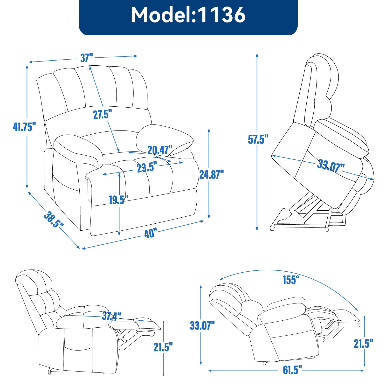 23" Seat Width And High Back Large Size Chenille Power Lift Recliner Chair With 8 Point Vibration Massage And Lumbar Heating, Brown White Metal Primary Living Space Heavy Duty Pine Dark Brown Chenille Power Push Button Medium Firm Cushion Back American