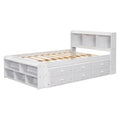 Full Bed With Bookcase Headboard, Under Bed Storage Drawers And Bed End Storage Case,White Full White American Design Pine