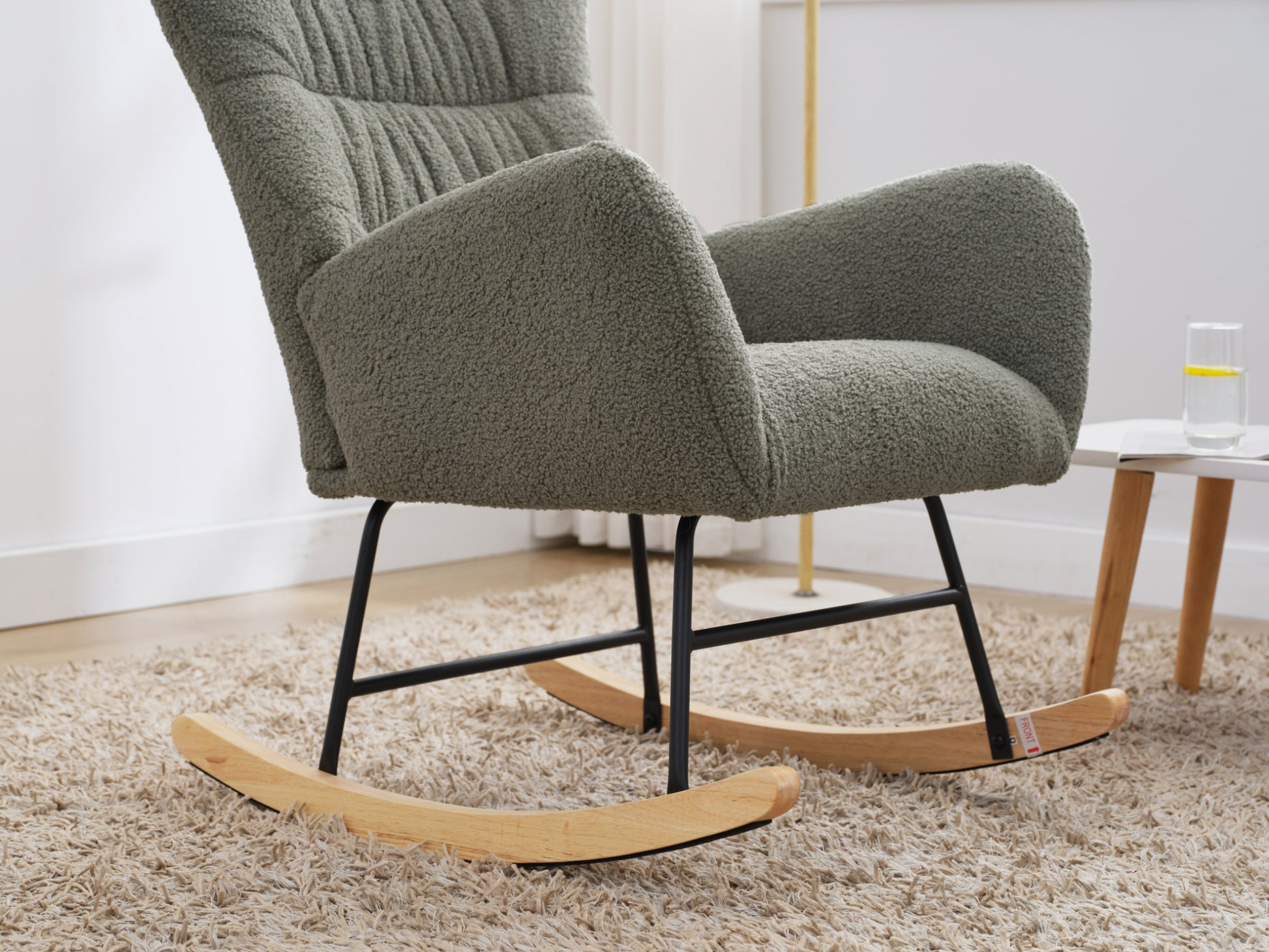 Nursery Rocking Chair, Teddy Upholstered Glider Rocker, Rocking Accent Chair With High Backrest, Comfy Rocking Accent Armchair For Living Room, Bedroom, Offices, Green Iron Green Primary Living Space Varnished Sponge Square Casual Rocking Chairs