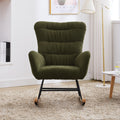 Nursery Rocking Chair, Teddy Upholstered Glider Rocker, Rocking Accent Chair With High Backrest, Comfy Rocking Accent Armchair For Living Room, Bedroom, Offices, Dark Green Iron Dark Green Primary Living Space Varnished Sponge Square Casual Rocking