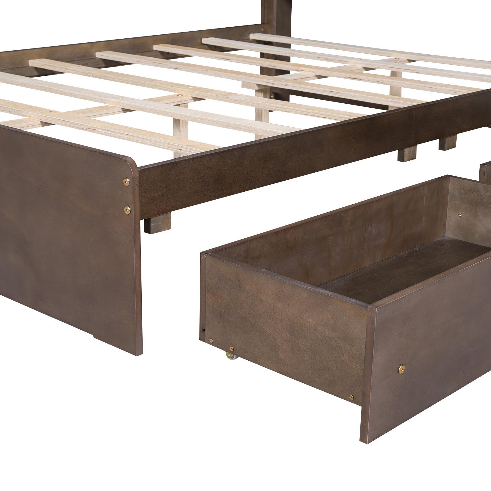 Full Size Wood Platform Bed With House Shaped Storage Headboard And 2 Drawers, Walnut Box Spring Not Required Full Walnut Wood Bedroom Solid Wood Mdf