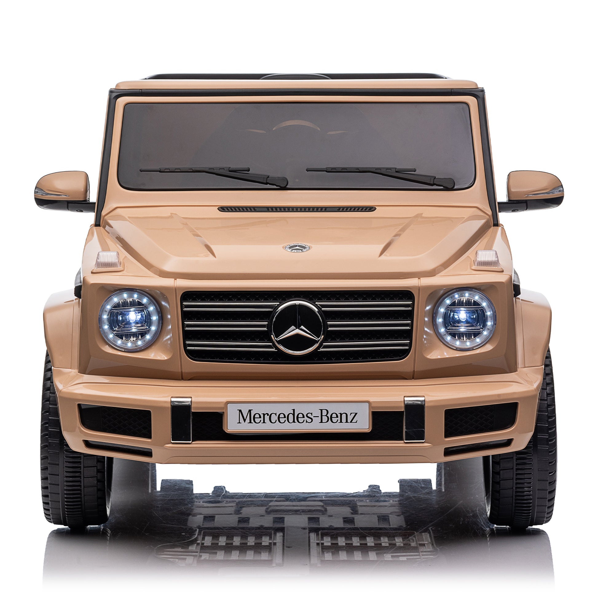 Licensed Mercedes Benz G500,24V Kids Ride On Toy 2.4G W Parents Remote Control,Electric Car For Kids,Three Speed Adjustable,Power Display, Usb,Mp3 ,Bluetooth,Led Light,Three Point Safety Belt Yellow Plastic