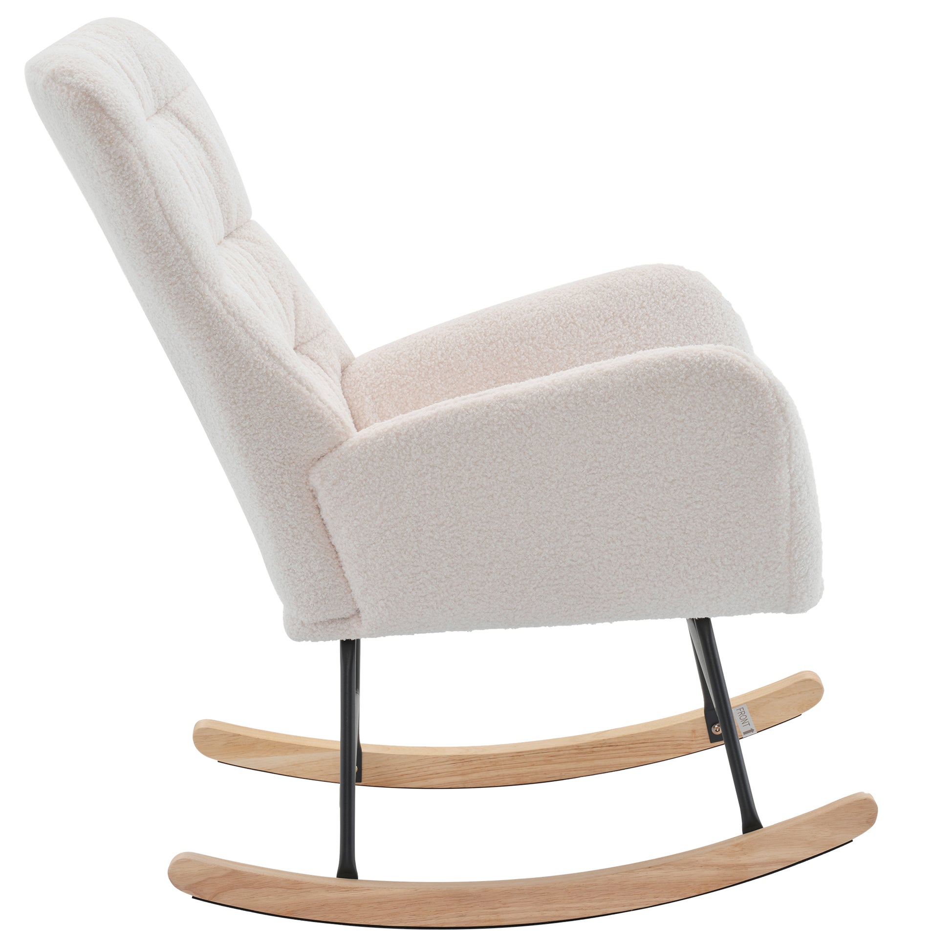 Nursery Rocking Chair, Teddy Upholstered Glider Rocker, Rocking Accent Chair With High Backrest, Comfy Rocking Accent Armchair For Living Room, Bedroom, Offices, White Iron White Primary Living Space Varnished Sponge Square Casual Rocking Chairs