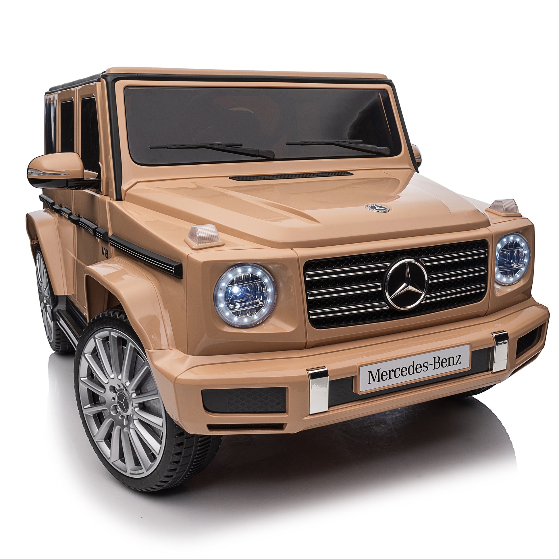 Licensed Mercedes Benz G500,24V Kids Ride On Toy 2.4G W Parents Remote Control,Electric Car For Kids,Three Speed Adjustable,Power Display, Usb,Mp3 ,Bluetooth,Led Light,Three Point Safety Belt Yellow Plastic