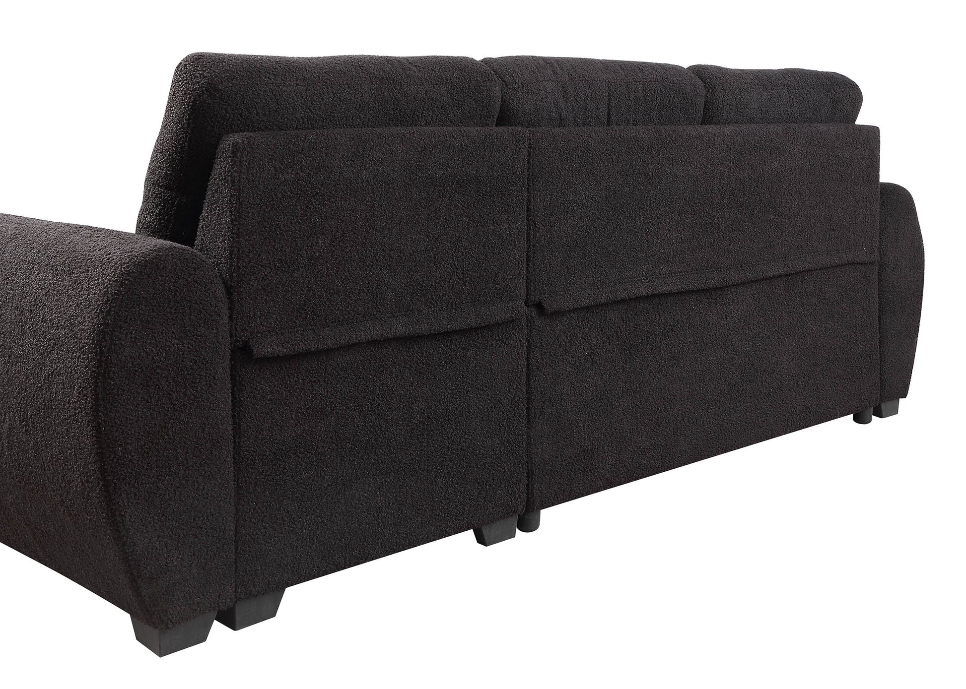 Veronica 95" Black Teddy Fleece Reversible Sleeper Sectional Sofa With Storage Chaise Black Teddy