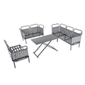 5 Piece Modern Patio Sectional Sofa Set Outdoor Woven Rope Furniture Set With Glass Table And Cushions, Gray Beige Yes Sectional Gray Beige Weather Resistant Frame Water Resistant Cushion Garden & Outdoor Modern Sectional Seating Groups Foam Woven Rope