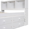 Full Bed With Bookcase Headboard, Under Bed Storage Drawers And Bed End Storage Case,White Full White American Design Pine