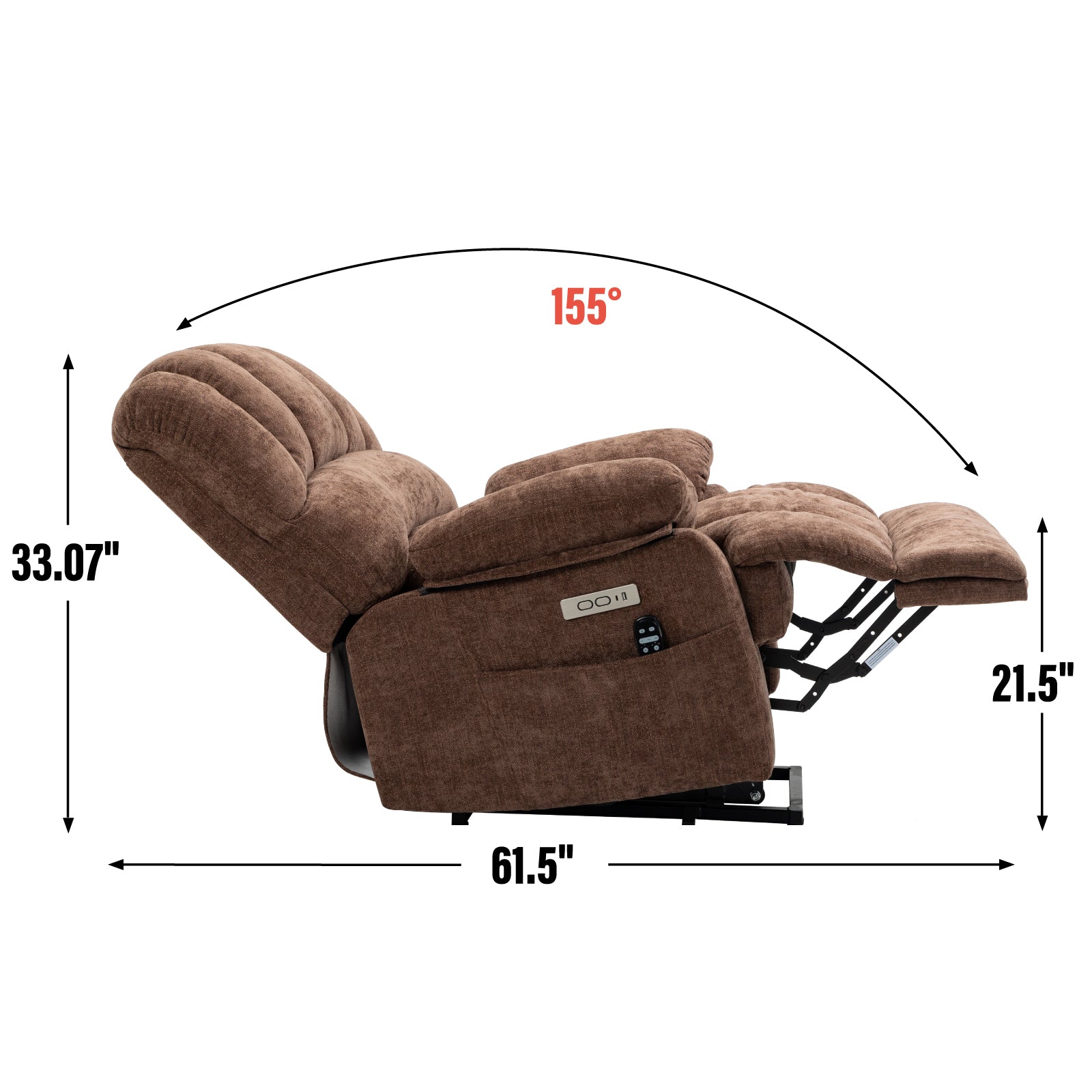 23" Seat Width And High Back Large Size Chenille Power Lift Recliner Chair With 8 Point Vibration Massage And Lumbar Heating, Brown White Metal Primary Living Space Heavy Duty Pine Dark Brown Chenille Power Push Button Medium Firm Cushion Back American