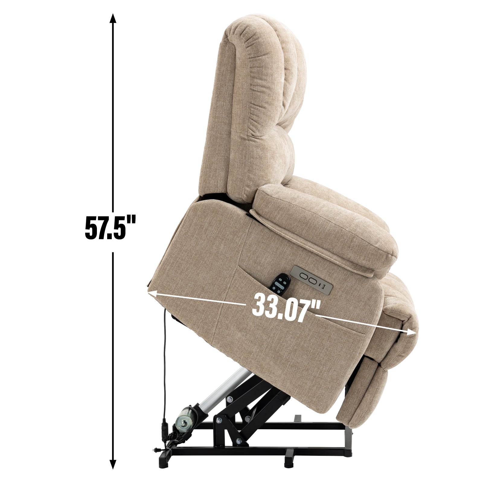 23" Seat Width And High Back Large Size Beige Chenille Power Lift Recliner Chair With 8 Point Vibration Massage And Lumbar Heating Beige Power Push Button Medium Firm Pillow Back Heavy Duty Pillow Top Arms Fiber Foam And Polyester Fiber Pad Chenille