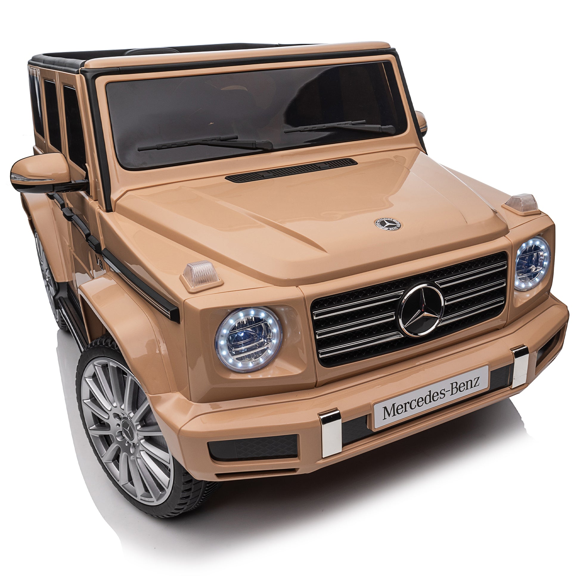 Licensed Mercedes Benz G500,24V Kids Ride On Toy 2.4G W Parents Remote Control,Electric Car For Kids,Three Speed Adjustable,Power Display, Usb,Mp3 ,Bluetooth,Led Light,Three Point Safety Belt Yellow Plastic