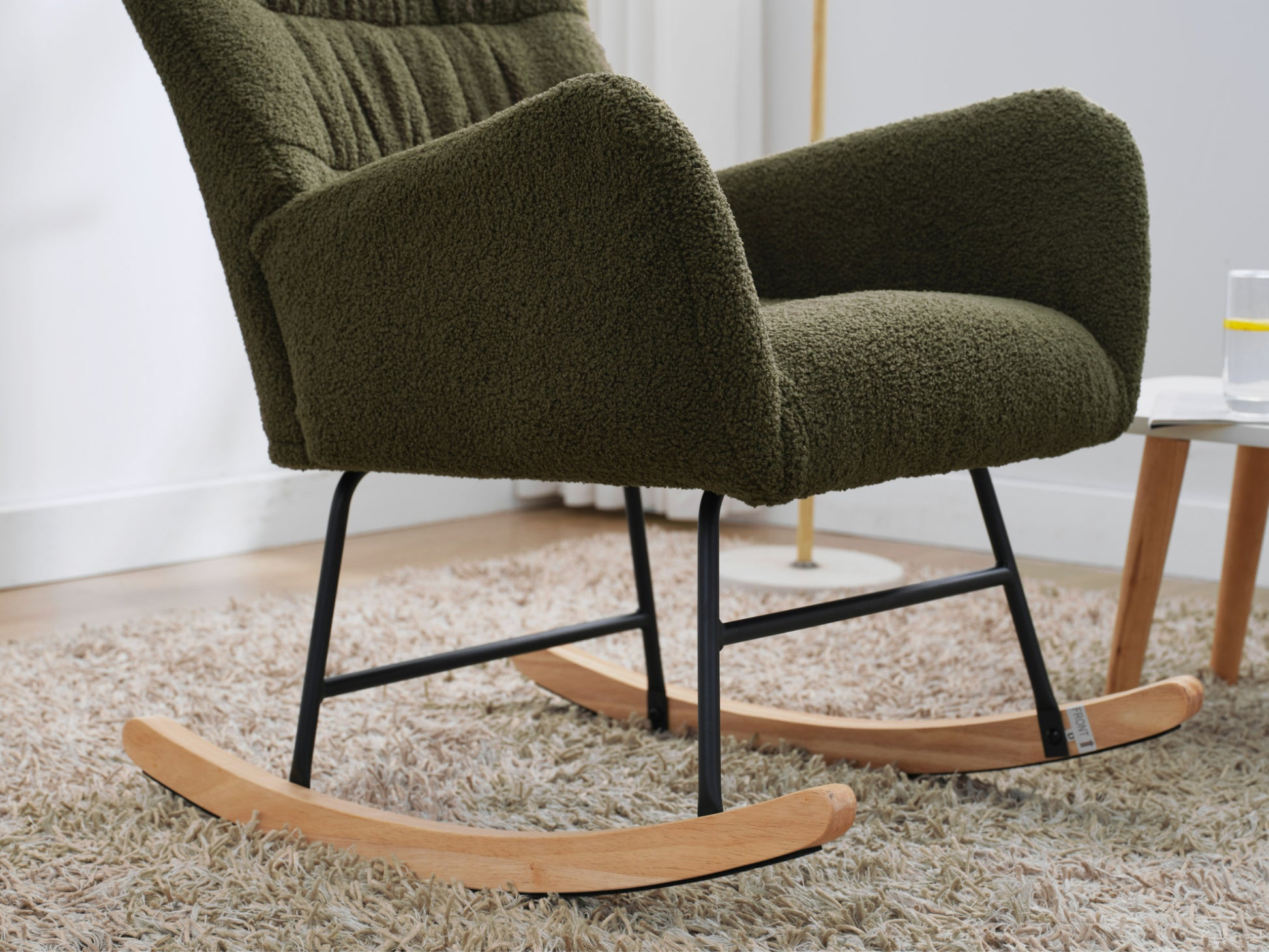 Nursery Rocking Chair, Teddy Upholstered Glider Rocker, Rocking Accent Chair With High Backrest, Comfy Rocking Accent Armchair For Living Room, Bedroom, Offices, Dark Green Iron Dark Green Primary Living Space Varnished Sponge Square Casual Rocking