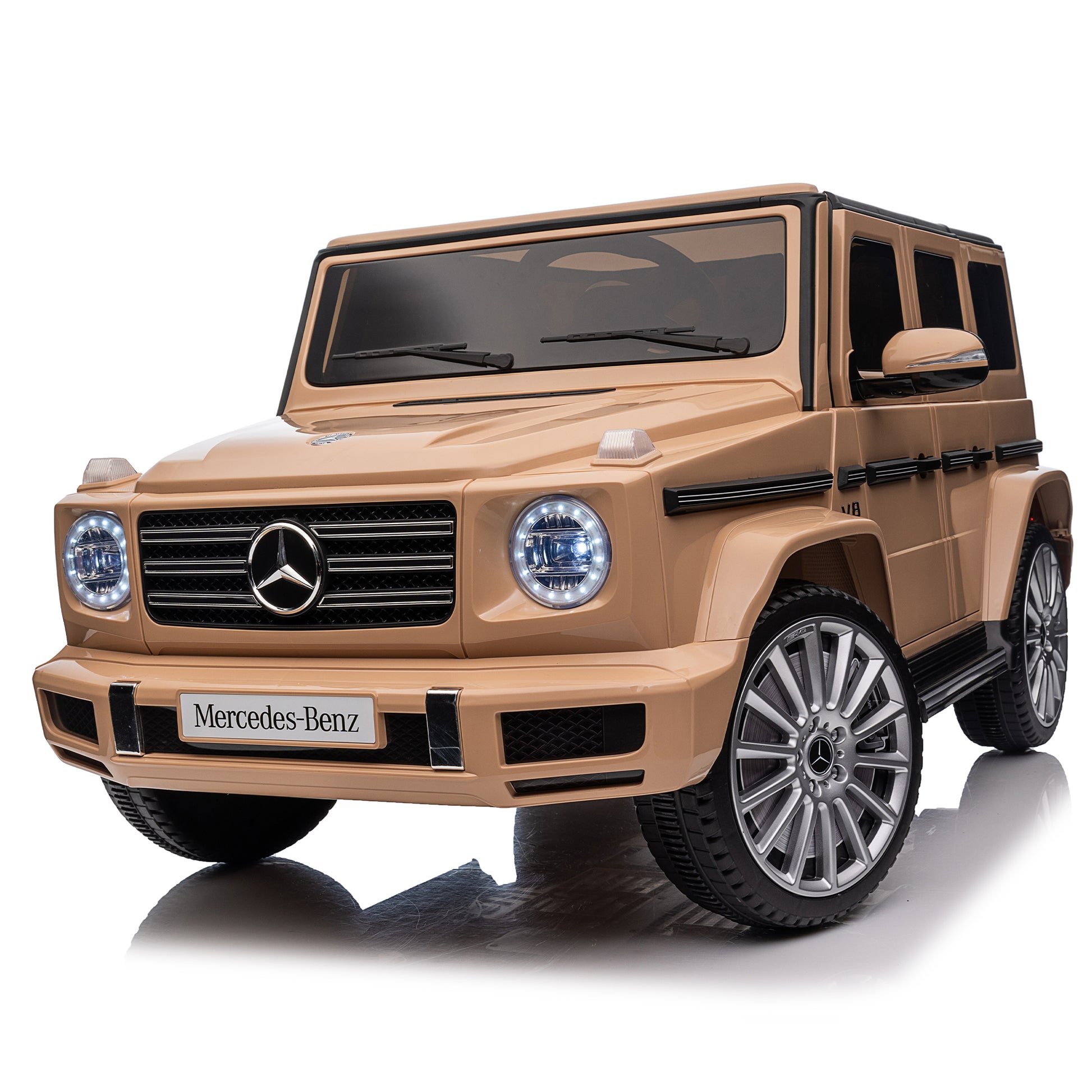 Licensed Mercedes Benz G500,24V Kids Ride On Toy 2.4G W Parents Remote Control,Electric Car For Kids,Three Speed Adjustable,Power Display, Usb,Mp3 ,Bluetooth,Led Light,Three Point Safety Belt Yellow Plastic