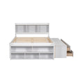 Full Bed With Bookcase Headboard, Under Bed Storage Drawers And Bed End Storage Case,White Full White American Design Pine