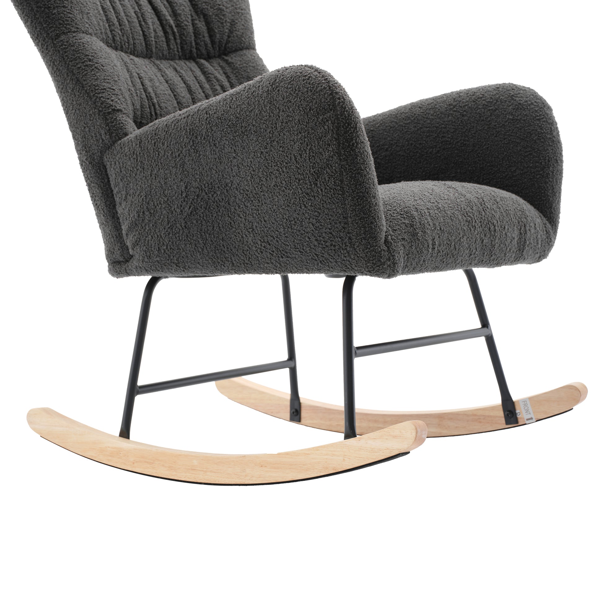 Nursery Rocking Chair, Teddy Upholstered Glider Rocker, Rocking Accent Chair With High Backrest, Comfy Rocking Accent Armchair For Living Room, Bedroom, Offices, Dark Gray Iron Dark Gray Primary Living Space Varnished Sponge Square Casual Rocking Chairs