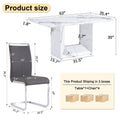A Simple Dining Table. A Dining Table With A White Marble Pattern. 4 Pu Synthetic Leather High Backrest Cushioned Side Chairs With C Shaped Silver Metal Legs. Dt Sq 16090 Whc 1162 White Mdf