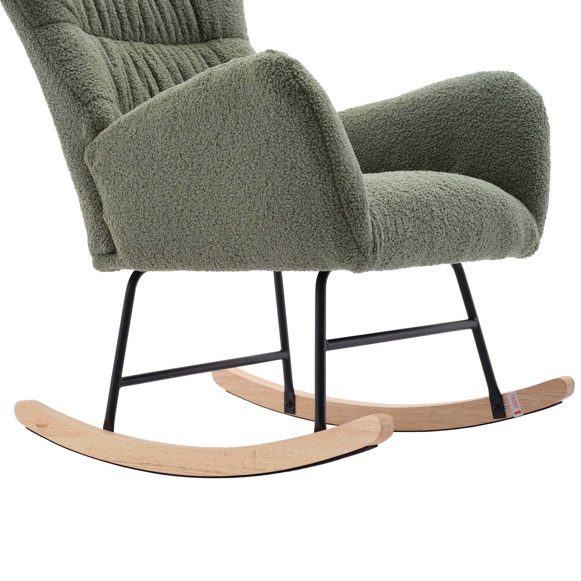 Nursery Rocking Chair, Teddy Upholstered Glider Rocker, Rocking Accent Chair With High Backrest, Comfy Rocking Accent Armchair For Living Room, Bedroom, Offices, Green Iron Green Primary Living Space Varnished Sponge Square Casual Rocking Chairs