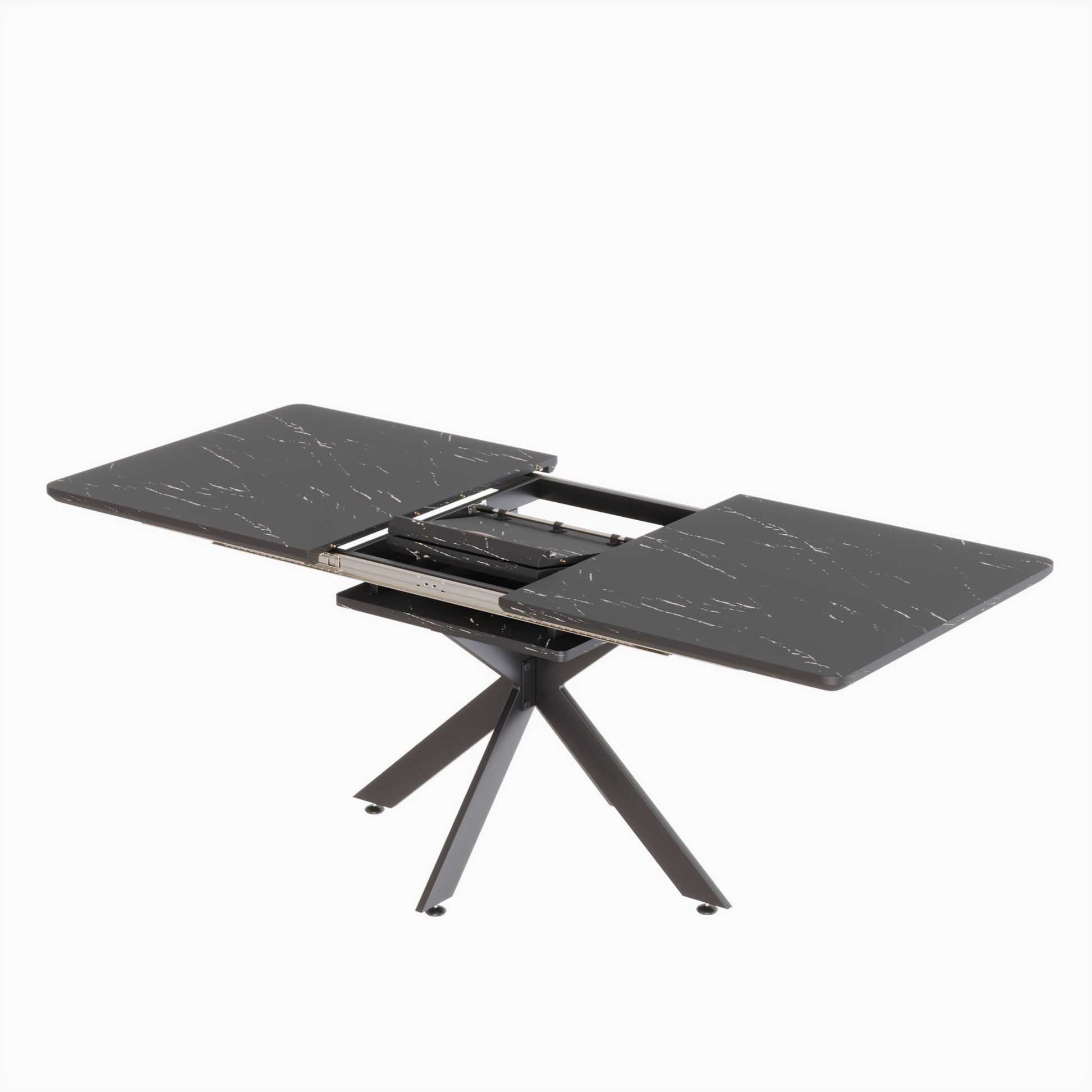 Extendable Dining Table Table Set For 6 8 Person For Dining Room,C Shaped Tube Soft Padded Armless Dining Chairs And Very Large Dining Room Table Kitchen Table Chair Set With Metal Legs Black Gray Mdf Metal