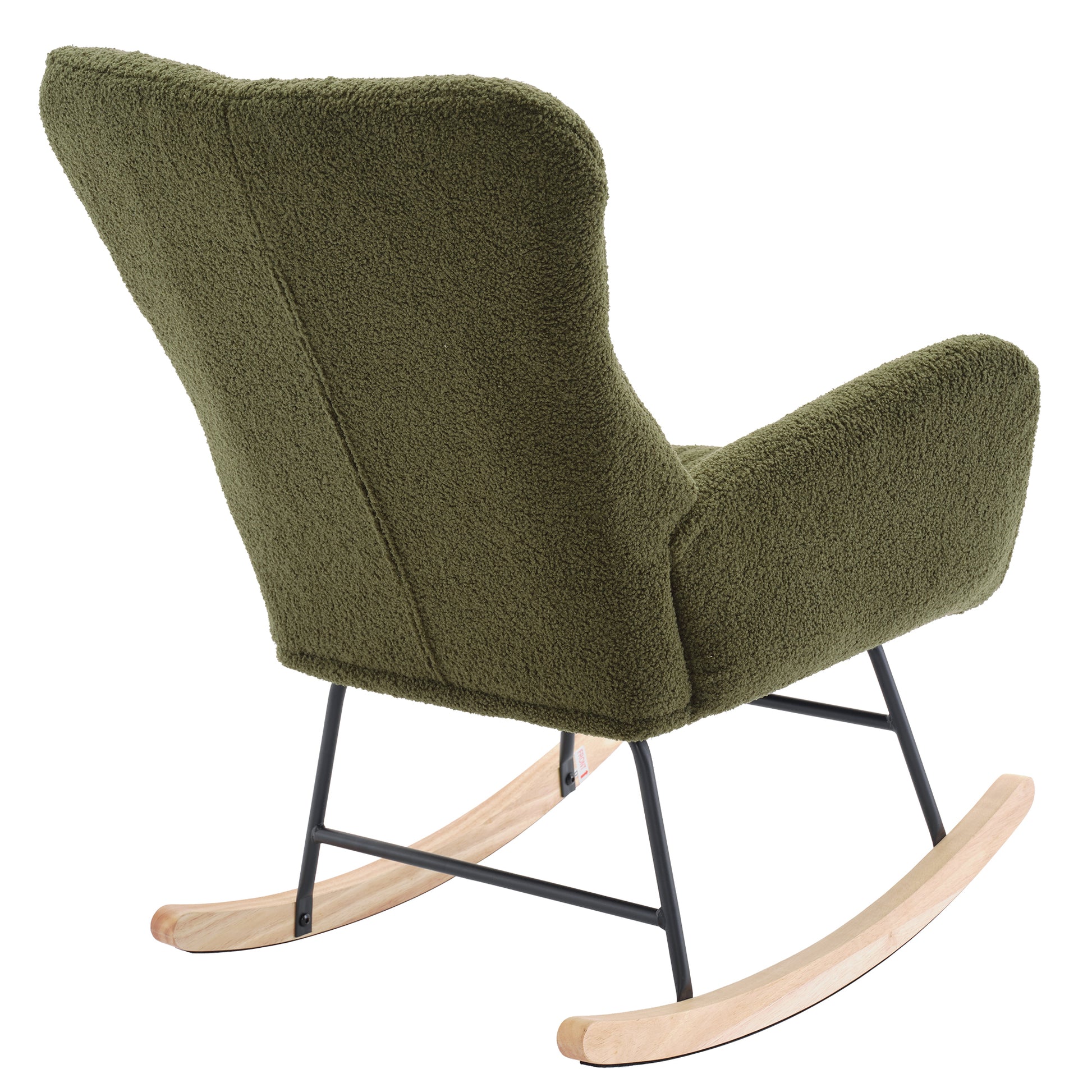 Nursery Rocking Chair, Teddy Upholstered Glider Rocker, Rocking Accent Chair With High Backrest, Comfy Rocking Accent Armchair For Living Room, Bedroom, Offices, Dark Green Iron Dark Green Primary Living Space Varnished Sponge Square Casual Rocking