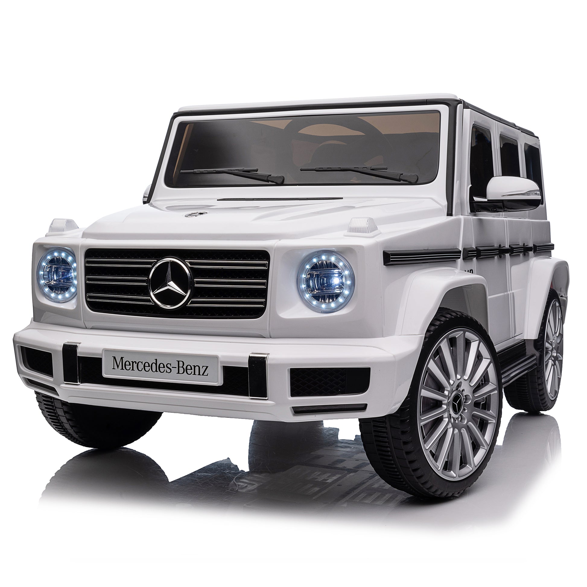 Licensed Mercedes Benz G500,24V Kids Ride On Toy 2.4G W Parents Remote Control,Electric Car For Kids,Three Speed Adjustable,Power Display, Usb,Mp3 ,Bluetooth,Led Light,Three Point Safety Belt White Plastic