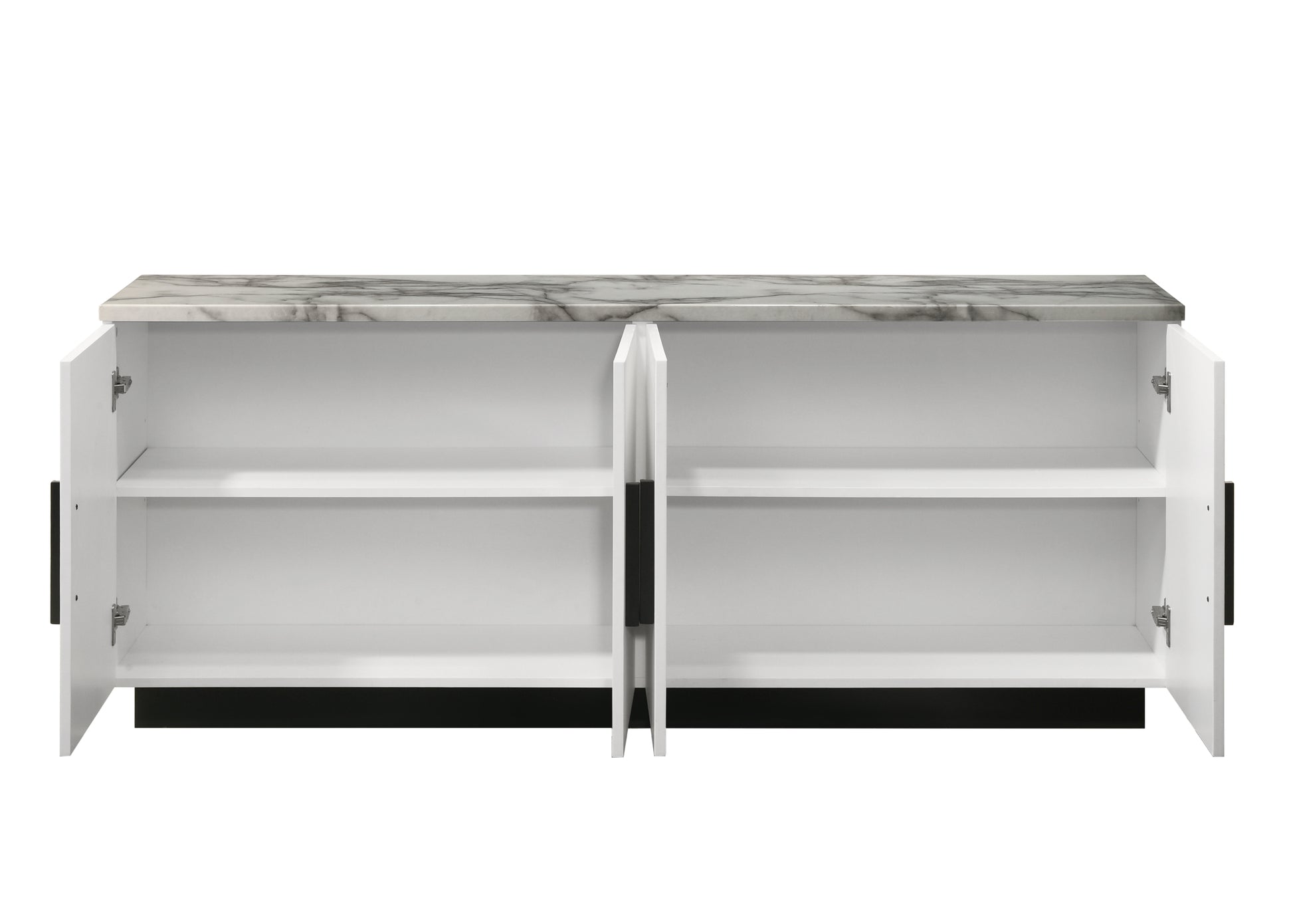 Matilda 63" White Cabinet Console Table With White Faux Marble Top White Mdf