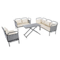 5 Piece Modern Patio Sectional Sofa Set Outdoor Woven Rope Furniture Set With Glass Table And Cushions, Gray Beige Yes Sectional Gray Beige Weather Resistant Frame Water Resistant Cushion Garden & Outdoor Modern Sectional Seating Groups Foam Woven Rope