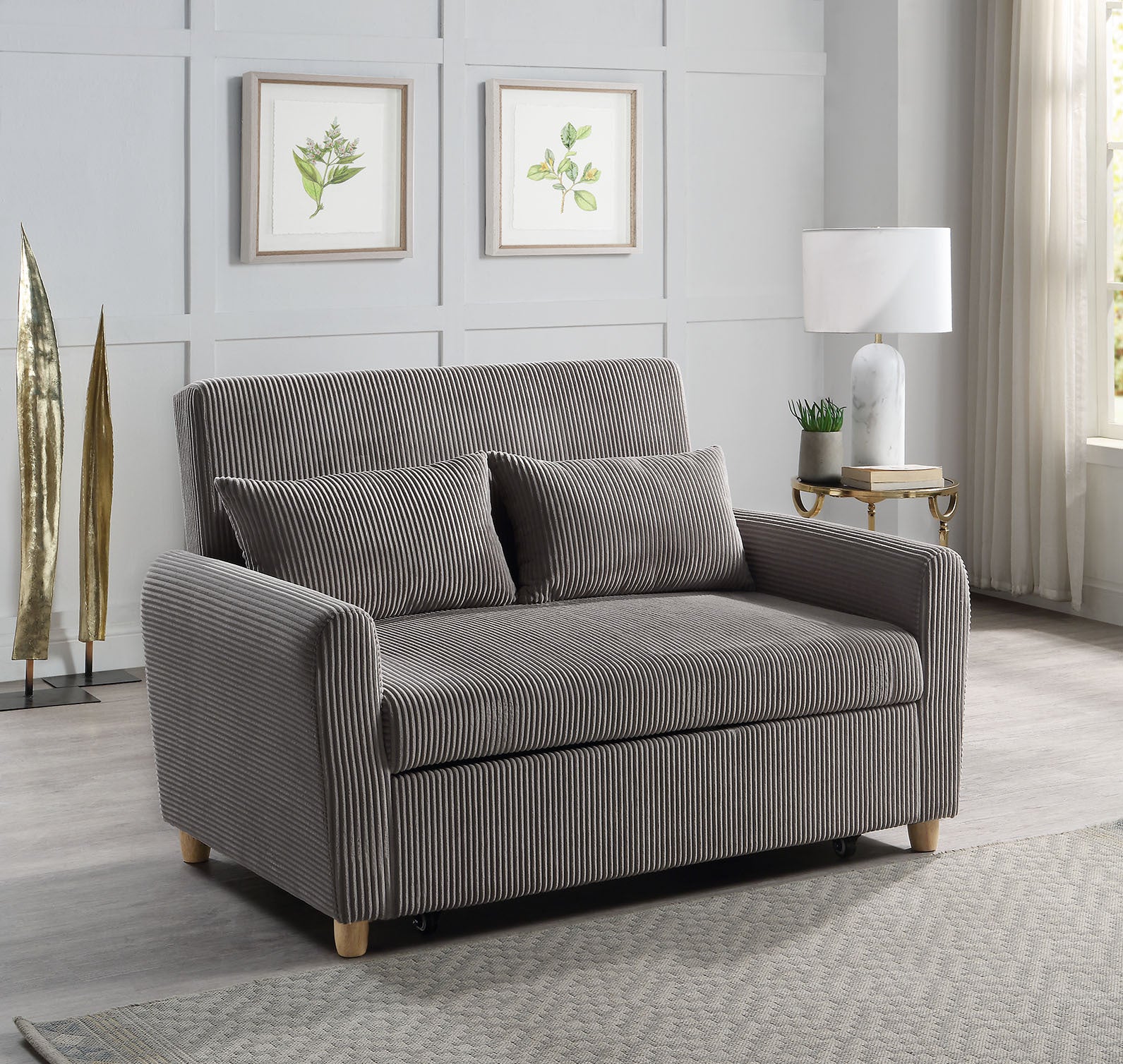 Justine 54" Brown Corduroy Convertible Sleeper Loveseat Brown Corduroy