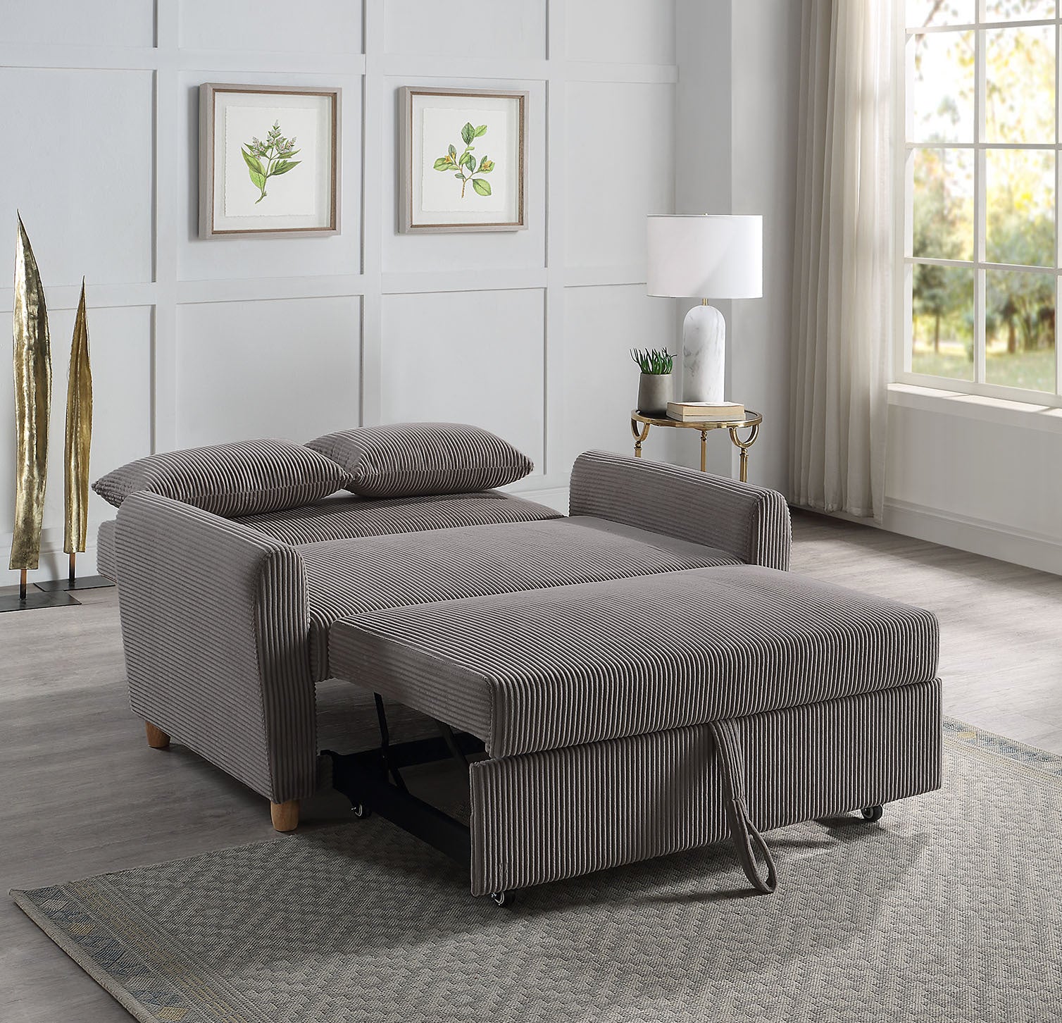 Justine 54" Brown Corduroy Convertible Sleeper Loveseat Brown Corduroy
