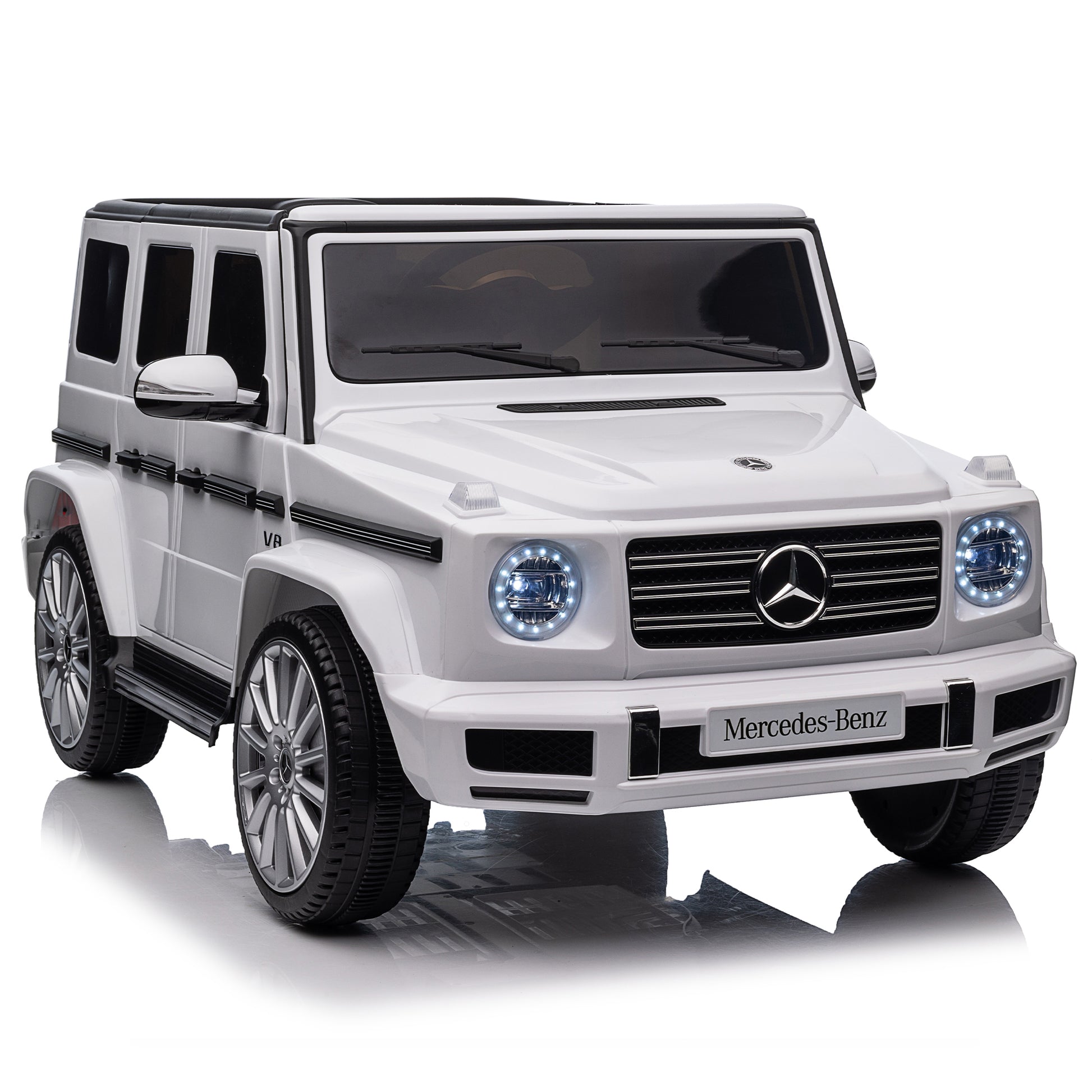 Licensed Mercedes Benz G500,24V Kids Ride On Toy 2.4G W Parents Remote Control,Electric Car For Kids,Three Speed Adjustable,Power Display, Usb,Mp3 ,Bluetooth,Led Light,Three Point Safety Belt White Plastic