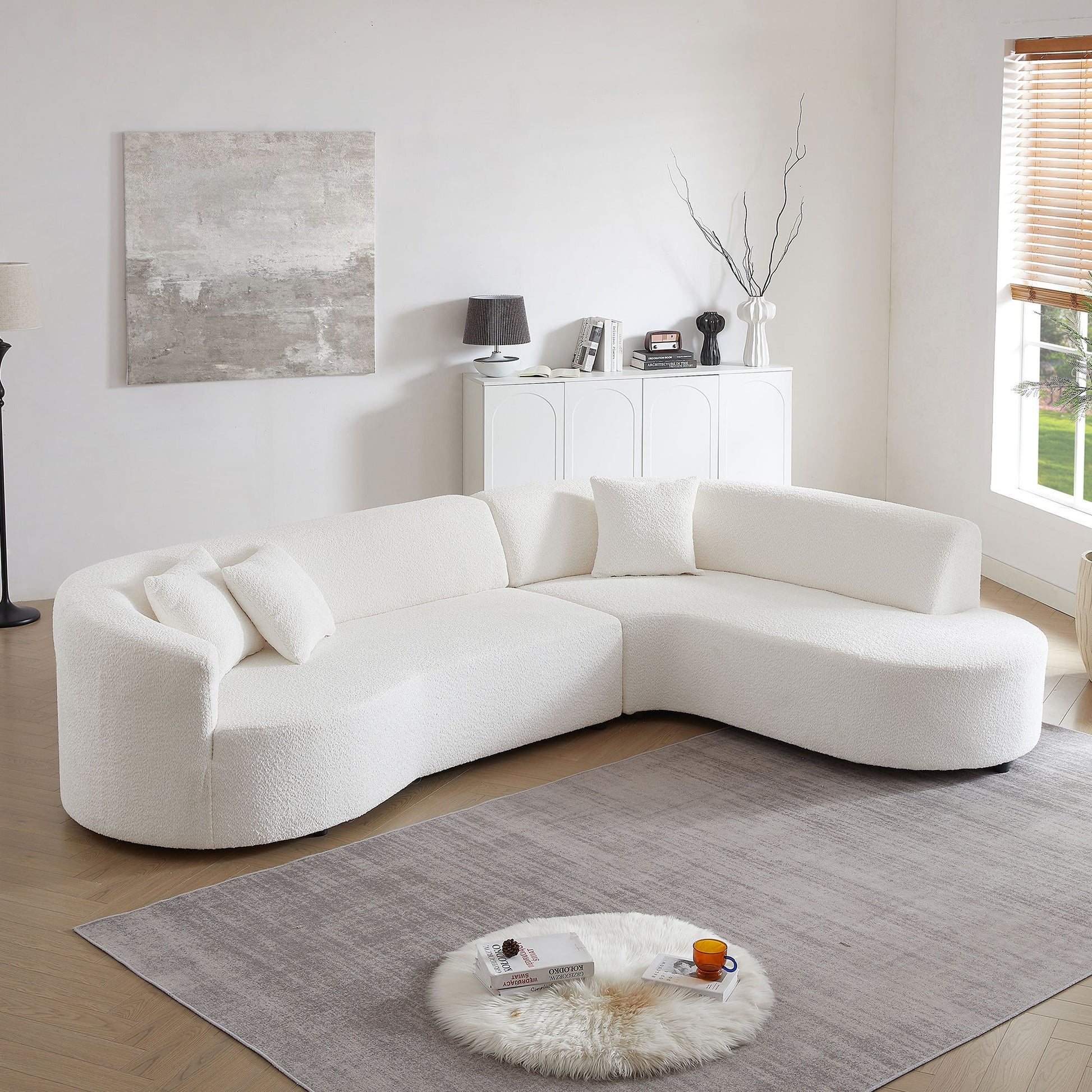 Convertible Modular Sectional Sofa With Right Chaises L Shaped Corner Comfy Upholstered Couch Living Room Furniture Sets.White White Boucle