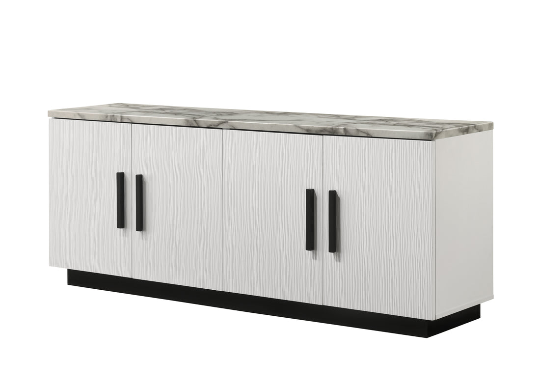 Matilda 63" White Cabinet Console Table With White Faux Marble Top White Mdf