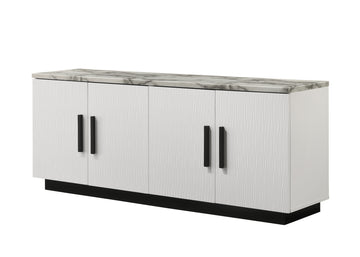 Matilda 63" White Cabinet Console Table With White Faux Marble Top White Mdf