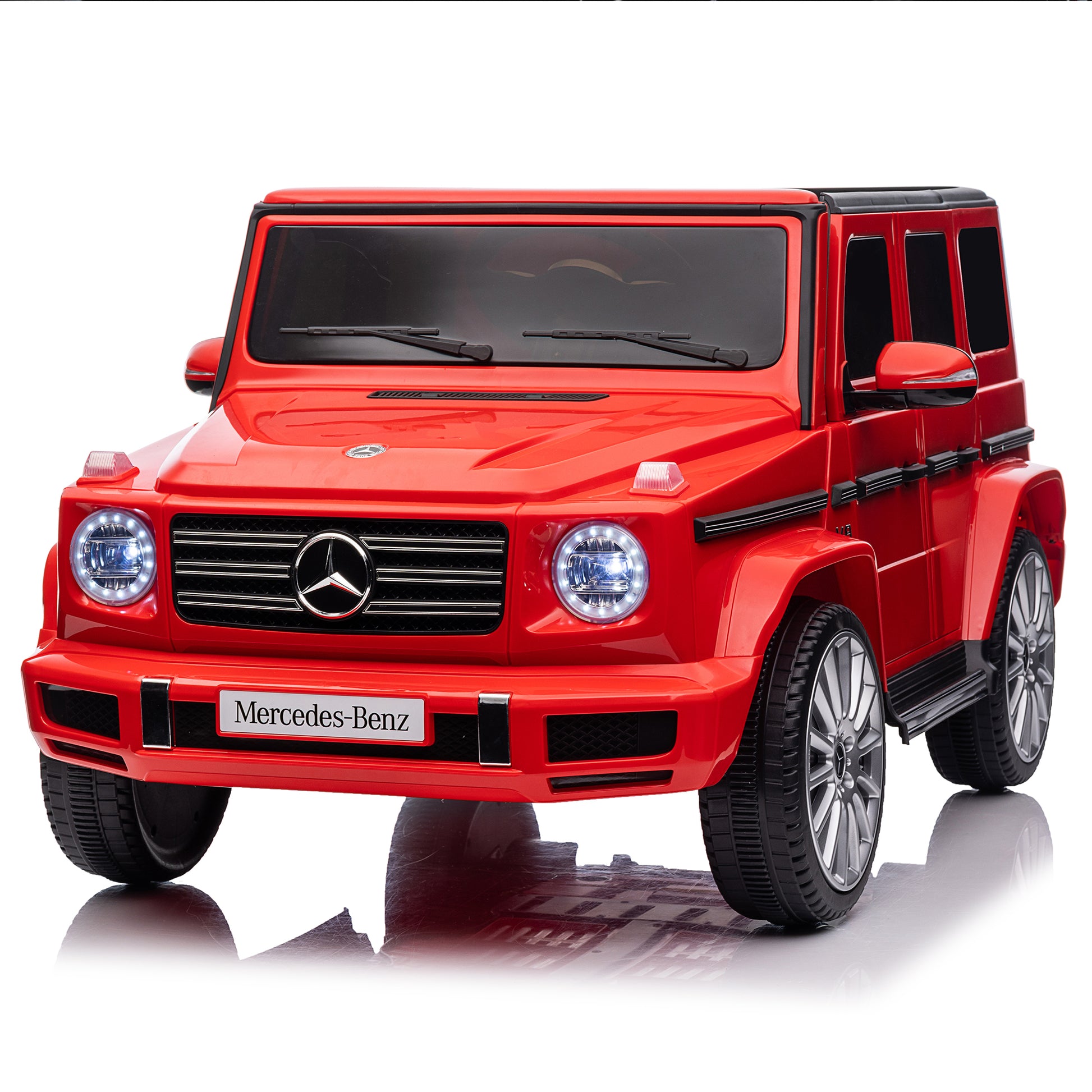 Licensed Mercedes Benz G500,24V Kids Ride On Toy 2.4G W Parents Remote Control,Electric Car For Kids,Three Speed Adjustable,Power Display, Usb,Mp3 ,Bluetooth,Led Light,Three Point Safety Belt Red Plastic