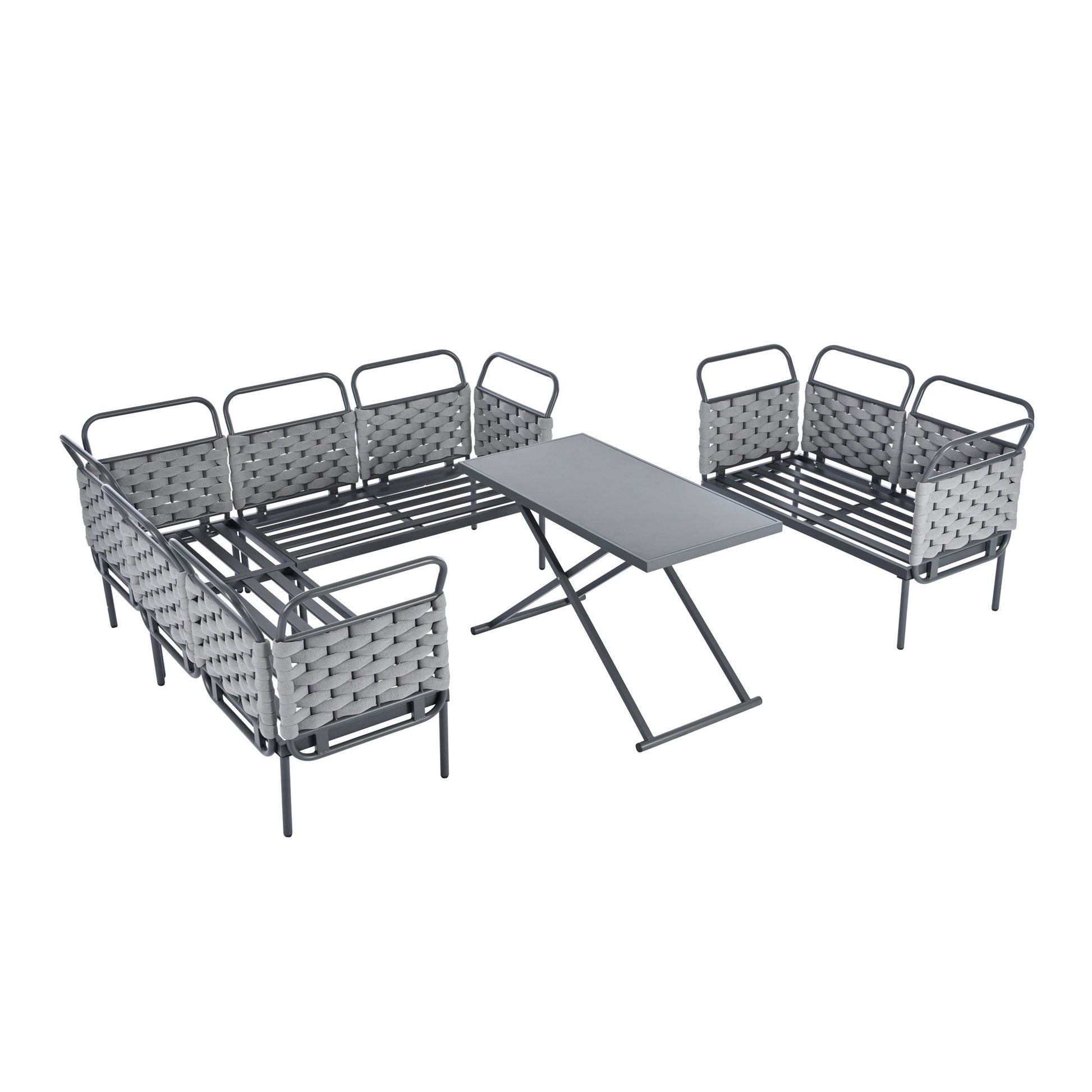 5 Piece Modern Patio Sectional Sofa Set Outdoor Woven Rope Furniture Set With Glass Table And Cushions, Gray Beige Yes Sectional Gray Beige Weather Resistant Frame Water Resistant Cushion Garden & Outdoor Modern Sectional Seating Groups Foam Woven Rope